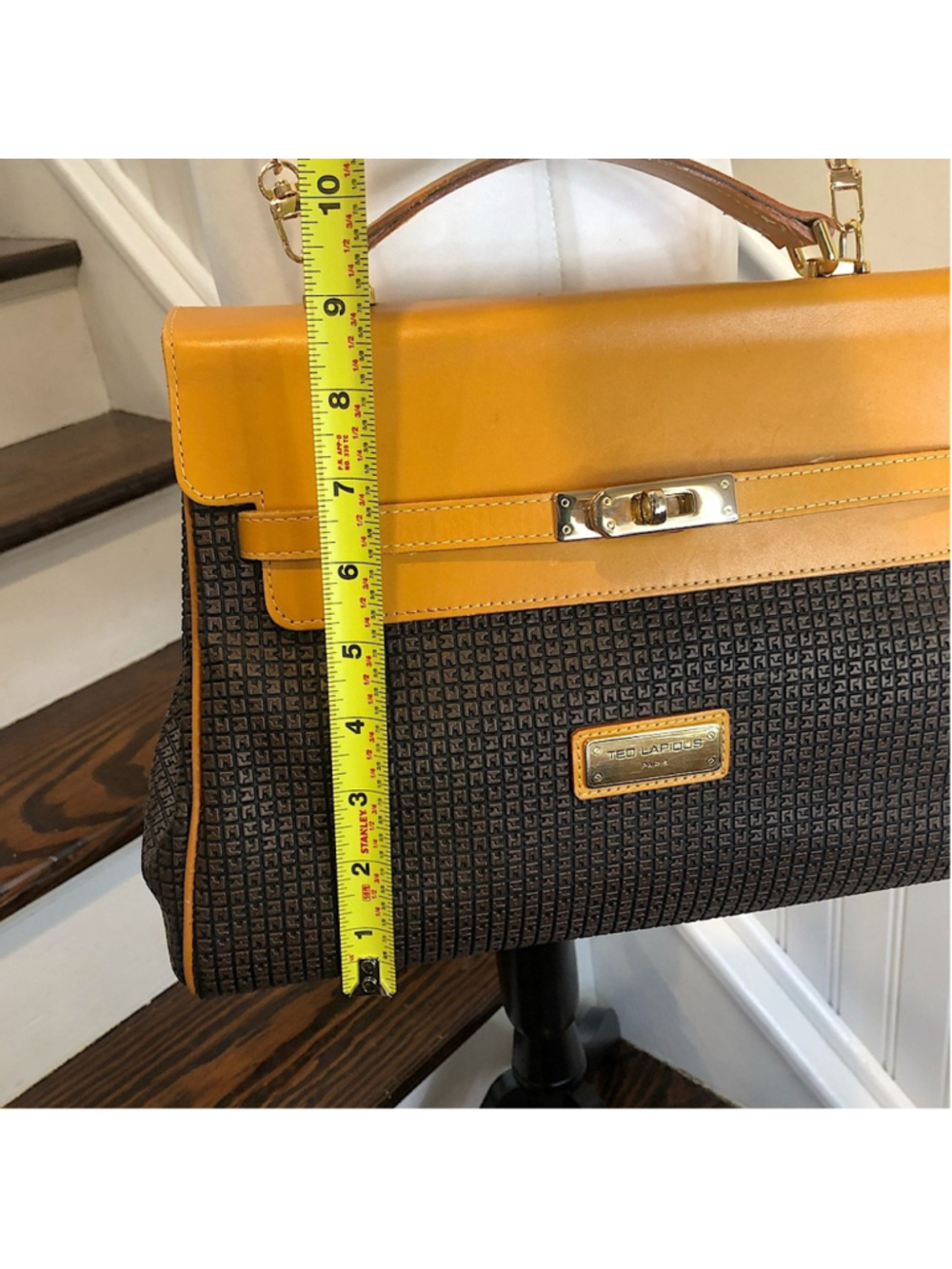 TED LAPIDUS Caramel Leather Top Handle & Monogram Embossed Crossbody Satchel - Picture 13 of 17